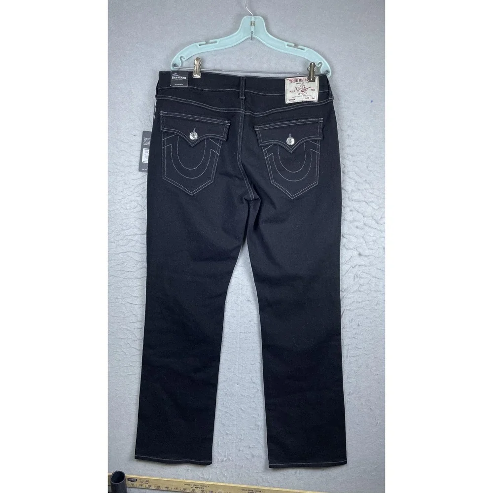 True Religion Ricky Jeans Mens 34x32 Black Rinse Relaxed Straight‎ Denim Pants